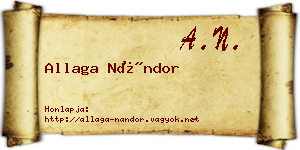 Allaga Nándor névjegykártya